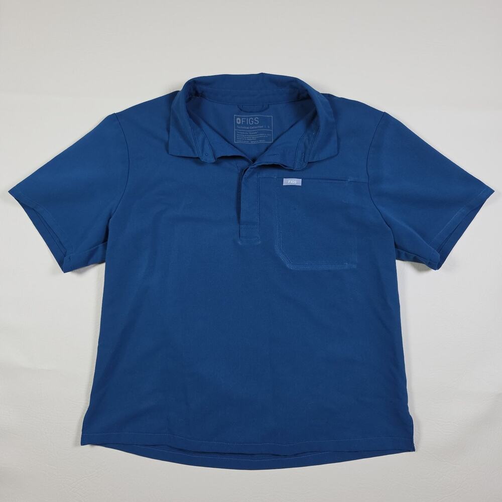 FIGS FIGSPRO Men Caspian Blue Pique Short Sleeve Polo Scrub Top Size S